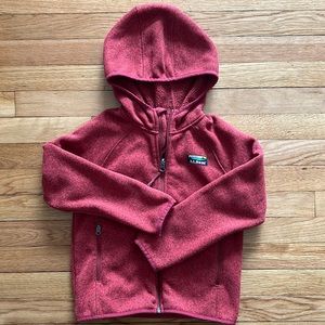 Kids LL Bean Sweater Fleece.  Hooded. Burnt orange/red in color